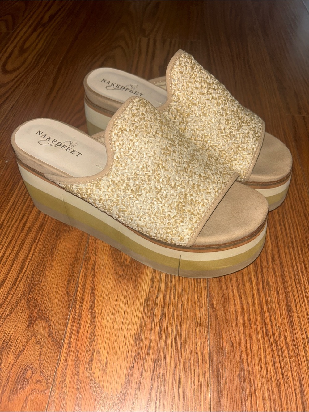 Naked Feet FLOCCI Woven Leather Foam Platform Slide Sandals Resort Beach Sz 8
